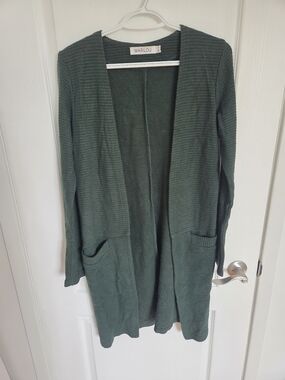 Marilou Forest Green Open-Front Ribbed Cardigan